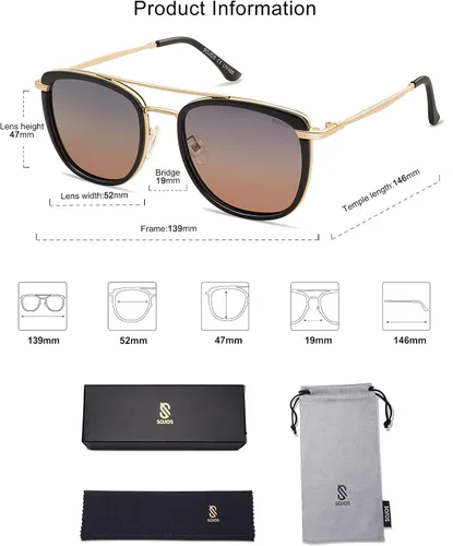 Miniatura 5 de SOJOS Gafas de sol polarizadas cuadradas estilo aviador retro para mujeres y hombres, gafas de sol vintage para mujer, UV400 SJ2180
