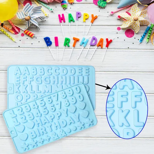 Miniatura 3 de 2 moldes de chocolate con números y moldes de silicona de letras, con 2 cuentagotas, decoraciones de letras para tartas, moldes de silicona