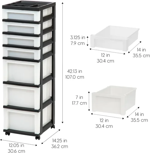Miniatura 3 de IRIS USA Organizador de almacenamiento de plástico, movible con ruedas y 3 cajones, para el aula, artículos de manualidades, tocador, armario, baño