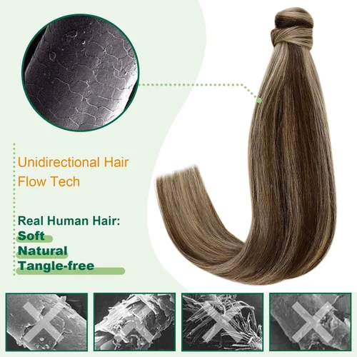 Miniatura 4 de Easyouth Extensión de cola de caballo de cabello humano marrón ombré, extensión de colas de caballo, extensiones de cola de caballo de color marrón
