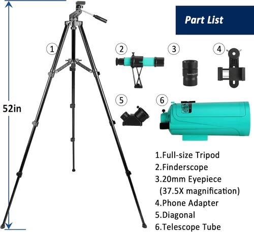 Miniatura 3 de Maksutov-Cassegrain Telescopios Mak60 para niños y adultos 29.528 x 2.362 in, compacto portátil para viajes, telescopio de astronomía