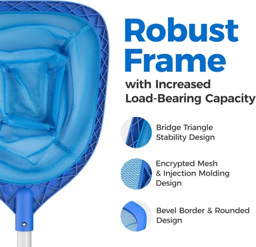 Miniatura 5 de Mowend Red de desnatador de piscina de longitud total de 57 pulgadas, red de rastrillo de hojas con poste telescópico de aluminio de 4 secciones Azul