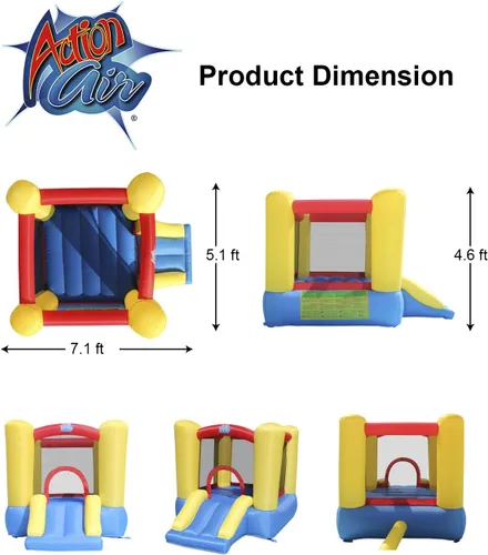 Miniatura 5 de Casa de rebote hinchable ACTION AIR, casa de rebote para niños pequeños con soplador para interiores/exteriores, castillo hinchable con costuras