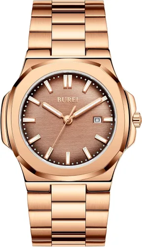 BUREI Men Watches Gifts for Men Fashion Stainless Steel Analog Quartz Waterproof Watches for Mens