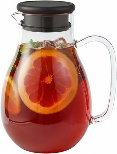 Jarra de vidrio de 68 onzas con tapa, jarra de borosilicato para bebidas calientes/frías, tapa de silicona a prueba de fugas, vajilla de jugo y té
