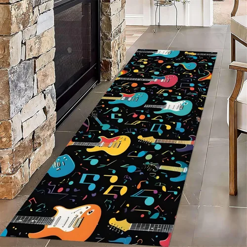 Miniatura 8 de Alfombra de pasillo de piano, 2 x 7 pies, retro, teclado de piano blanco y negro, tapete antideslizante para interiores, para amantes de la música