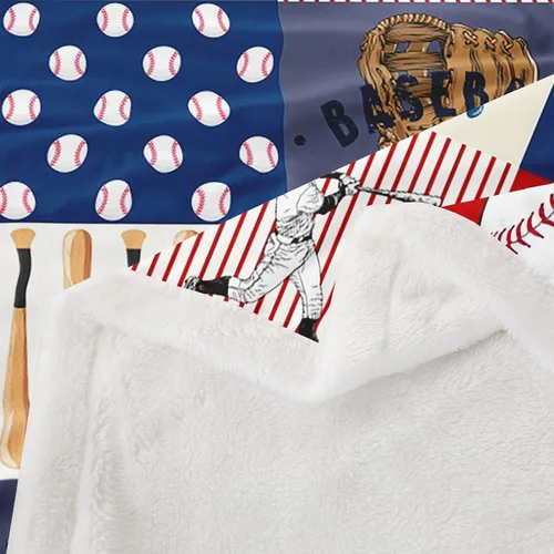 Miniatura 4 de Manfei Manta a cuadros con temática deportiva de béisbol para niños, adolescentes, decoración de habitación, guantes de bate de béisbol, manta