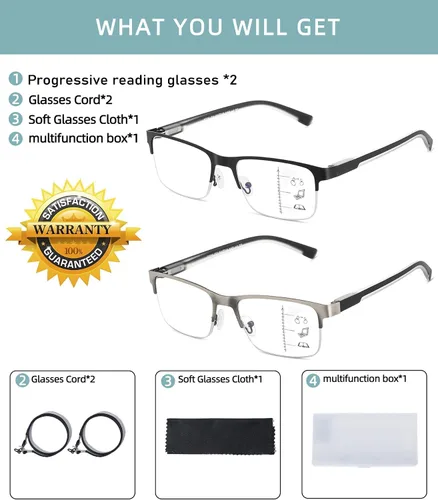 Miniatura 8 de Gafas de Lectura Multifocales para Hombres, Bifocales, Progresivas, Multifocales, sin Línea, de Lectura de Computadora, Bloqueo de Luz Azul, Armazón
