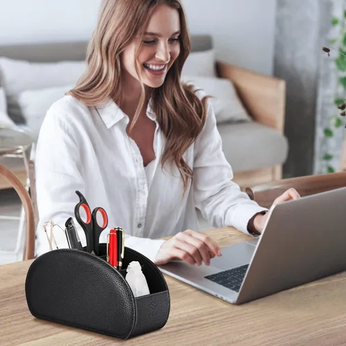 Miniatura 6 de Fintie - Soporte para control remoto, organizador de cuero vegetal para control remoto de televisor, organizador de escritorio, 5 compartimentos