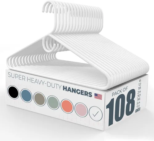 Perchas para ropa súper resistentes, paquete de 100 (108 unidades), fabricadas en los Estados Unidos, capacidad de 10 libras, perchas de plástico