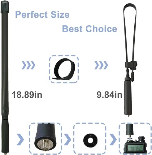 Miniatura 5 de BAOFENG UV-5R - Antena táctica plegable para radio bidireccional GMRS de 18.9 in/18.8 pulgadas de doble banda VHF UHF SMA-Hembra de largo alcance 2
