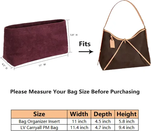 Miniatura 2 de Doxo Organizador de bolso de terciopelo para bolsos, organizador de bolsas de mano para bolsas LV Carryall PM, múltiples bolsillos