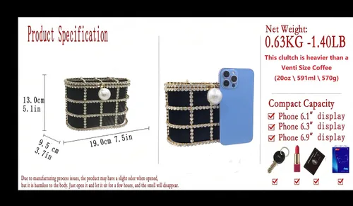 Miniatura 4 de Boutique De FGG Elegant Evening Handbag with Pearl Rhinestone Bucket Bag Crystal Clutch Purses for Wedding Party Small Tote