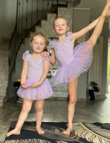 Miniatura 6 de Flypigs Leotardos de ballet para niñas, vestidos de tutú de bailarina con falda brillante, manga con volantes, vestido de baile de ballet