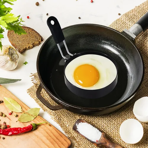 Miniatura 3 de Anillos para huevos de 3.5 pulgadas con mango de silicona, anillos de cocina para huevos de acero inoxidable, antiadherentes, para freír huevos