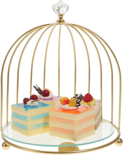 BESTonZON Jaula de pájaros de metal dorado, soporte para cupcakes, postres para bodas, fiestas, cumpleaños, celebraciones de ducha, decoración del