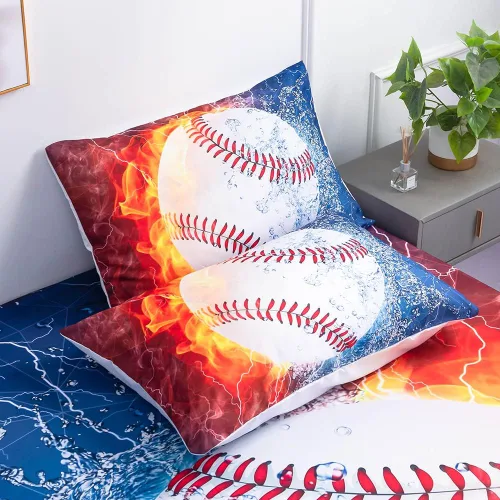 Miniatura 4 de Juegos de Sábanas Deportivas de Béisbol Tamaño Full - 3 Piezas Galaxia de Llama de Hielo Béisbol para Niños Sábanas Ajustables
