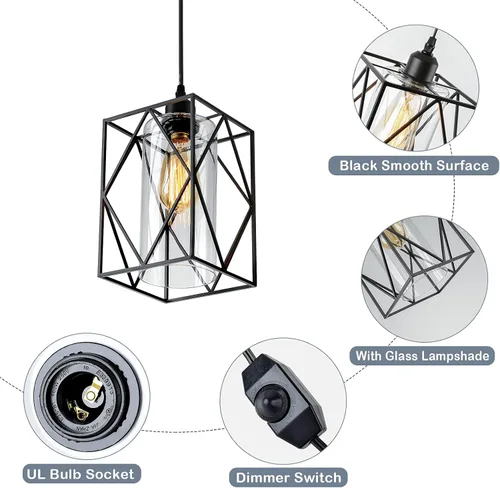 Miniatura 4 de HMVPL Lámpara Colgante Enchufable con Interruptor Regulador, Luminarias Colgantes Estilo Granja para Exteriores para Cenador y Porche, Lámpara