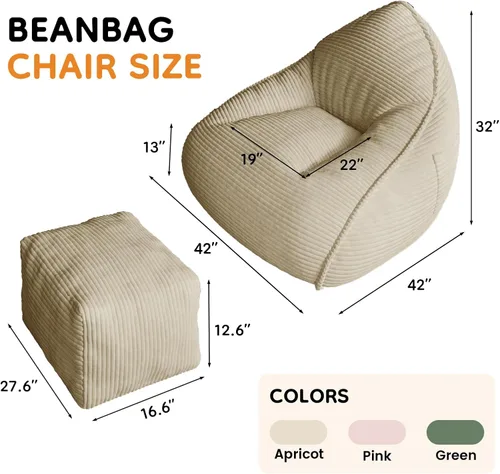 Miniatura 2 de Cloud - Puf grande con otomana, tela de pana + espuma viscoelástica 35D para adultos, tumbonas, sofá, sillón hinchado sin hueso para sala de estar