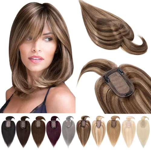 Miniatura 20 de SEGOHAIR Toppers de cabello humano real con flequillo, 2.8 x 5.1 in, base de seda con clip, piezas superiores de Wiglet añaden volumen, 6 pulgadas