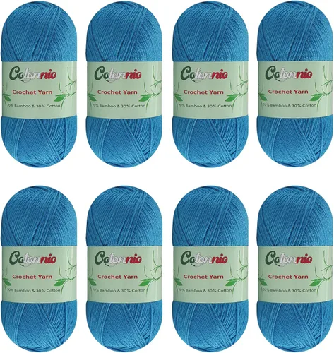 Miniatura 16 de 8 madejas de hilo para tejer a ganchillo, 70% rayón derivado de bambú, 30% algodón, peso superfino fingering, Sunny Cat Cotonnio importado