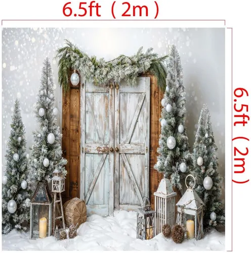 Miniatura 2 de Kate Telón de fondo nevado para puerta de granero de Navidad de 6.5 x 6.5 pies (6.6 x 6.6 ft), diseño de árbol de Navidad, fondo de tela impresa