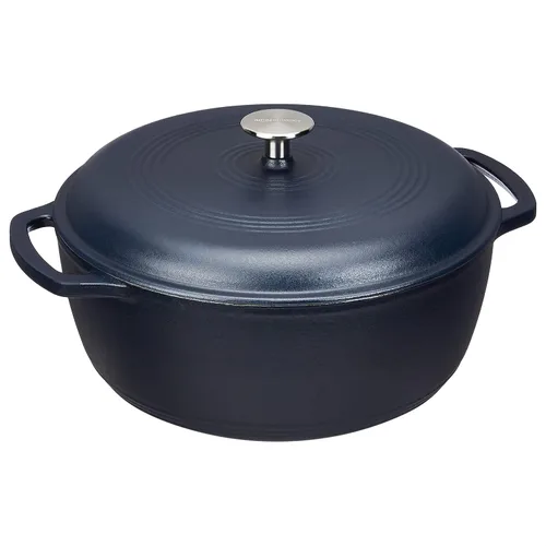Miniatura 19 de Amazon Basics - Olla de horno holandés de hierro fundido con tapa, esmaltada, redonda, con asas dobles, resistente, pequeña, 7.3 cuartos de galón