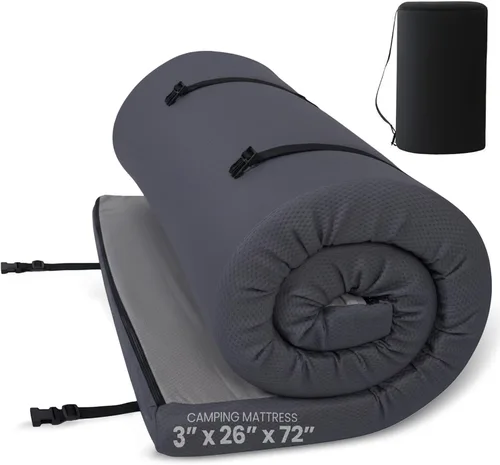 Miniatura 8 de Colchón de espuma viscoelástica de alta densidad, colchón de espuma para dormir, colchón de viaje enrollable, cubierta resistente al agua y parte