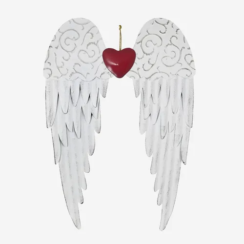 Miniatura 10 de K KILIPES Ala de ángel colgante para el día de San Valentín con decoración de corazón rojo, esculturas de arte de pared de alas de metal rústico