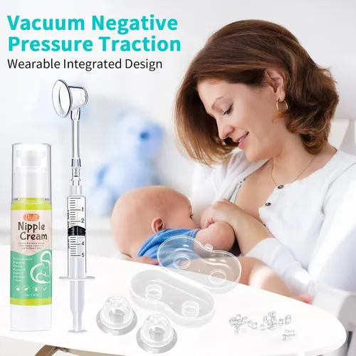 Miniatura 2 de Kit de corrección de pezones invertidos con dispositivo de succión de niplette, chupones de pezones para presión y crema orgánica, corrector