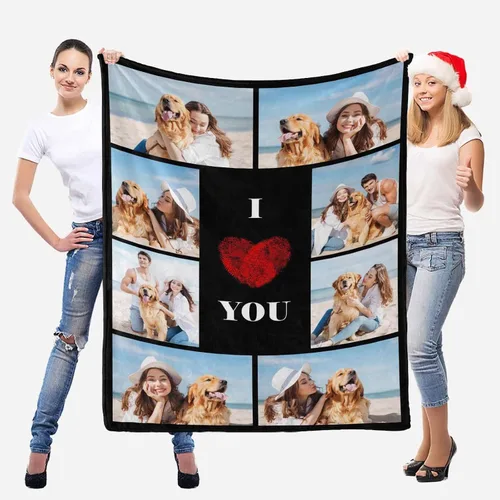 Miniatura 3 de Manta personalizada con tus fotos favoritas, manta personalizada con mis propias imágenes para familia, mamá, papá, hija, hijo, perro, hermanas
