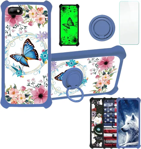 jioeuinly Case Compatible with Celular Kalley Element 5+Plus Phone Case Cover [with Tempered Glass Screen Protector][Hard PC + Soft Silicone][Ring