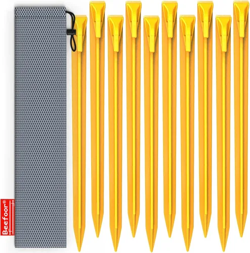 Miniatura 7 de Paquete de 10 estacas de plástico para tienda de campaña, estacas de anclaje resistentes de 6 pulgadas para camping, jardinería, paisajismo