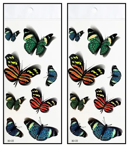 Miniatura 7 de Tatuajes 2 hojas de tatuaje temporal 3D negro mariposa líneas discontinuas para mujeres hombres espalda baja hombro cuello brazo tatuaje etiqueta