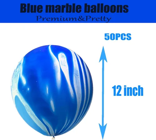 Miniatura 3 de Globos de mármol azul de ágata marmolada, globos azules de 12 pulgadas, 50 unidades de teñido anudado para fiesta de cumpleaños, decoración