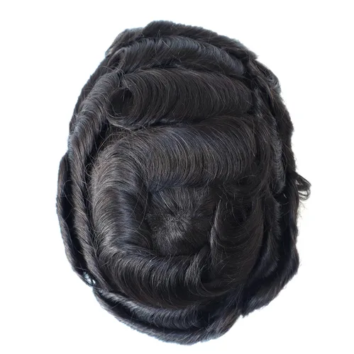 Miniatura 2 de HAIR NATURE Toupee para hombres cabello humano, sistema de reemplazo de cabello para hombre, encaje frontal francés, piezas de cabello negro 8x10#1B