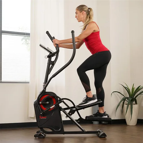 Miniatura 12 de Sunny Health & Fitness Cardio Climber Stepping Máquina de ejercicio elíptica para el hogar con 8 niveles de resistencia magnética, monitor de Negro