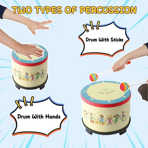 Miniatura 6 de Floor Tom Drum - Instrumento de percusión colorido de 8 pulgadas con 2 mazos para niños, regalo especial de Navidad y cumpleaños (8 pulgadas)