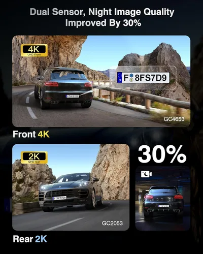 Miniatura 3 de Cámara de tablero frontal y trasera, cámara de tablero de grabación 4K+2K para automóviles, visión nocturna con WDR, gran angular de 170°, WiFi dual