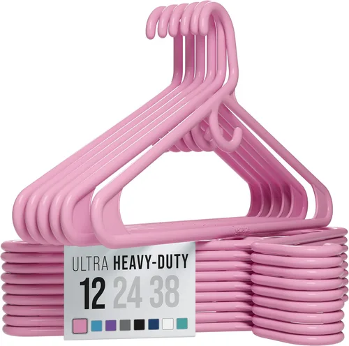 NEATERIZE Perchas de ropa de plástico ultra resistentes - Rosa - Percha duradera para abrigos, trajes y ropa. Perchas De Ropa (Paquete de 12 - Rosa)