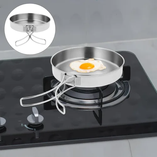 Miniatura 9 de Sartén pequeña para acampar, sartén portátil de acero inoxidable de 5.8 pulgadas para cocinar al aire libre con mango plegable, mini sartén