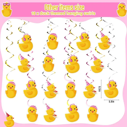 Miniatura 5 de Outus 77 piezas de decoración de fiesta de patito rosa, lindo accesorio de fiesta de cumpleaños de pato, incluye una bonita pancarta colgante