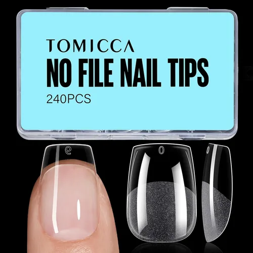 Miniatura 20 de TOMICCA Puntas de uñas de almendra extra cortas, 240 unidades, 15 tamaños, puntas de uñas de gel transparente preformadas, no necesita lima, uñas