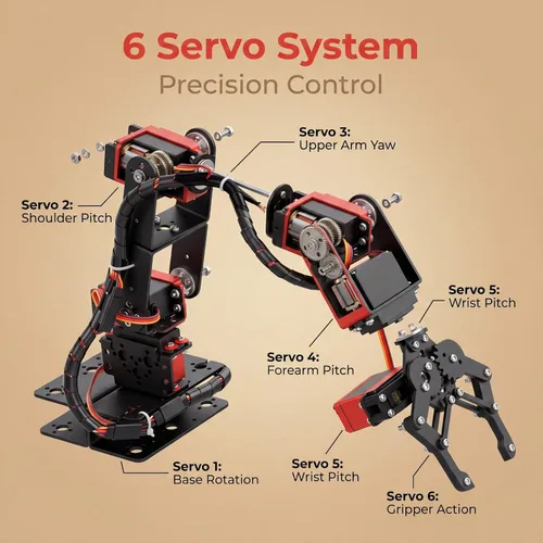 Miniatura 6 de Brazo mecánico, brazo de robot 6DOF, Kit de pinza de brazo mecánico programable de metal completo, robot manipulador de escritorio