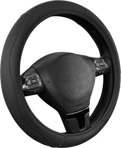 Miniatura 12 de Road Comforts Funda de cuero para volante con ribete decorativo y ribetes, diseño antideslizante y transpirable, se adapta a volantes redondos