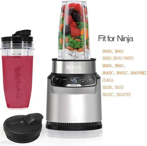 Miniatura 4 de Vasos de repuesto de 24 onzas compatibles con licuadora Ninja Nutri BN401, SS101, BN400, BN800, BN801, SS351, SS151 TWISTi DUO, con tapas mejoradas