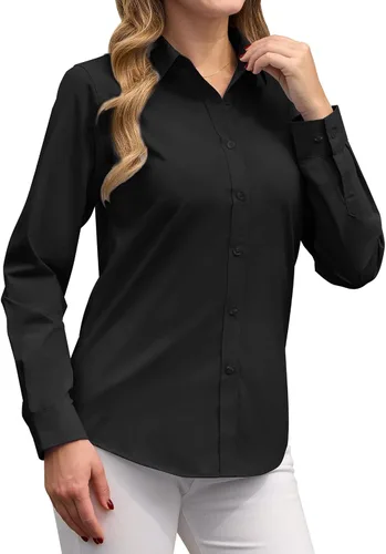 Miniatura 2 de siliteelon Camisas de vestir con botones para mujer, camisas de vestir de manga larga para mujer, camisas de trabajo de algodón de ajuste regular