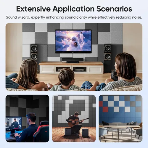 Miniatura 6 de Paquete de 12 Paneles Acústicos de 12" X 12" X 0.4" para Absorción de Sonido de Pared, Paneles de Sonido Cuadrados Autoadhesivos, de Alta Densidad