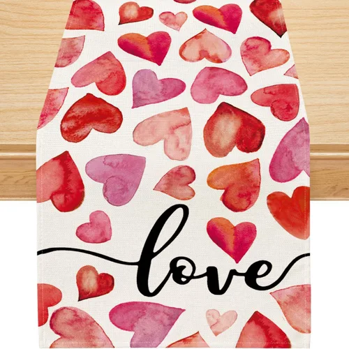 Siilues Camino de mesa de San Valentín, decoración del día de San Valentín, color rojo y rosa, decoración de San Valentín para mesa, decoración de