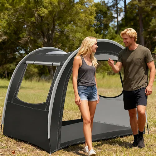 Miniatura 7 de Tienda de campaña para túnel y camping, 82 x 71 x 65 pulgadas, 2/3/4 personas, diseño de tres capas con malla / PVC / tela Oxford Glamping tienda